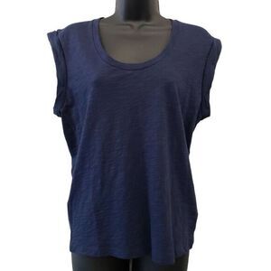 Theory Organic Pima Cotton Shirt Top Dark Blue Burnout Scoop Neck Small‎ NEW